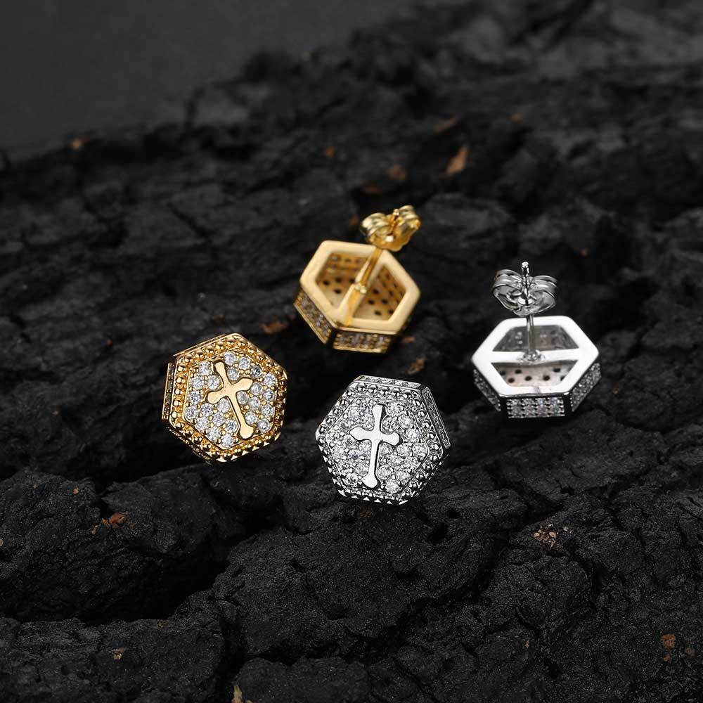Iced Cubic Zirconia Cross Hip Hop Stud Earring