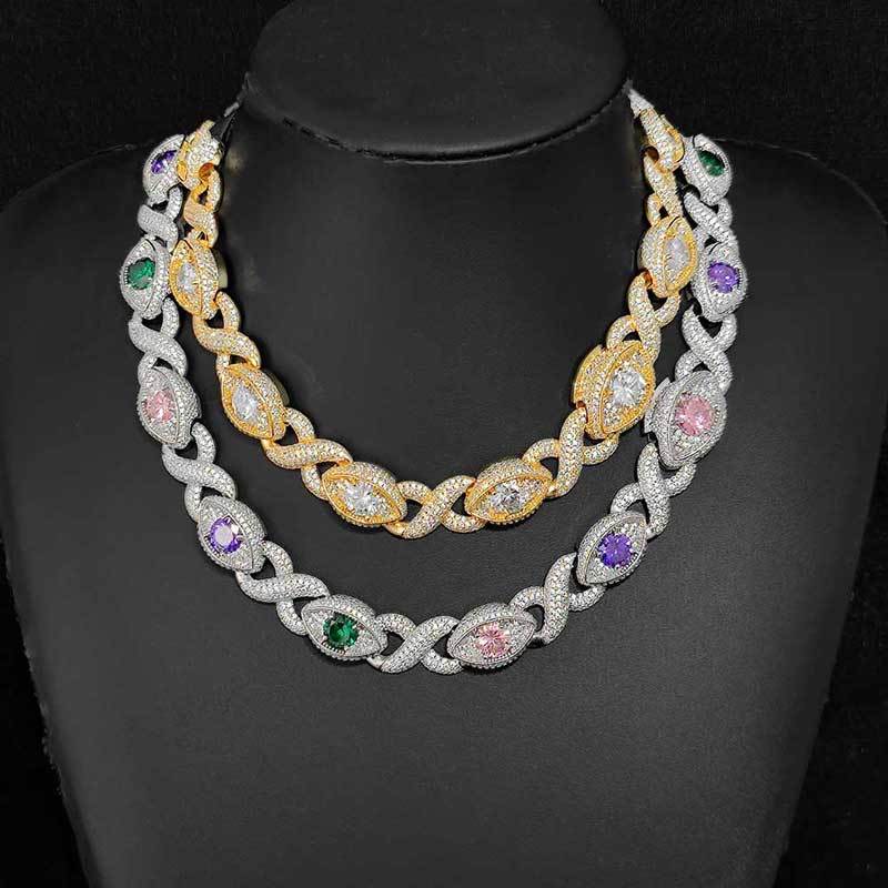 15mm Iced Out Evil Eye Infinite Cuban Link Chain Necklace