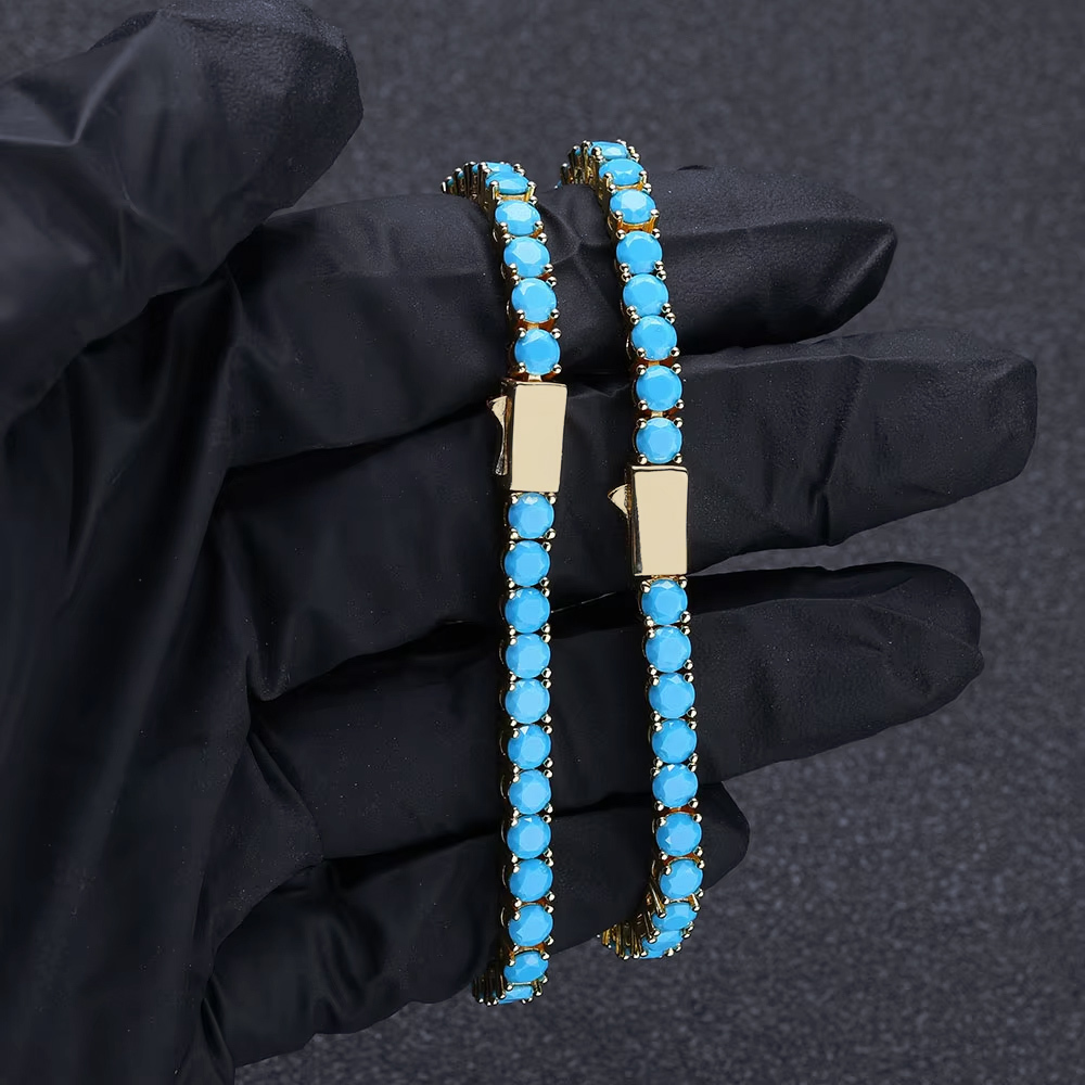 4mm Blue Turquoise Tennis Chain Bracelet 18K Gold Plated Tennis Chain Bracelet for Gift