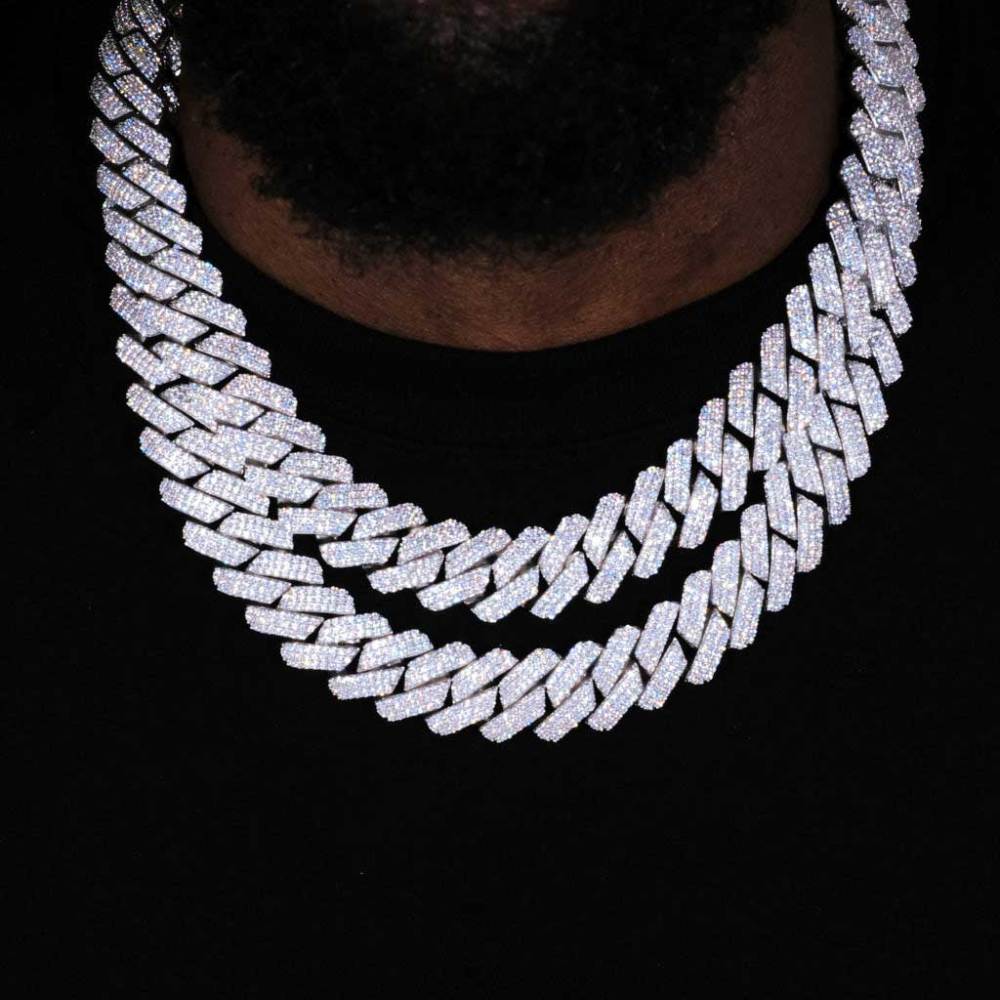 20MM 3-Row Iced Prong Cuban Chain Necklace