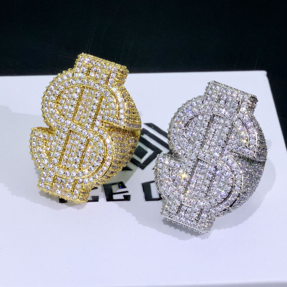 18K Yellow Gold-Plated Iced 5A CZ US Dollar Ring