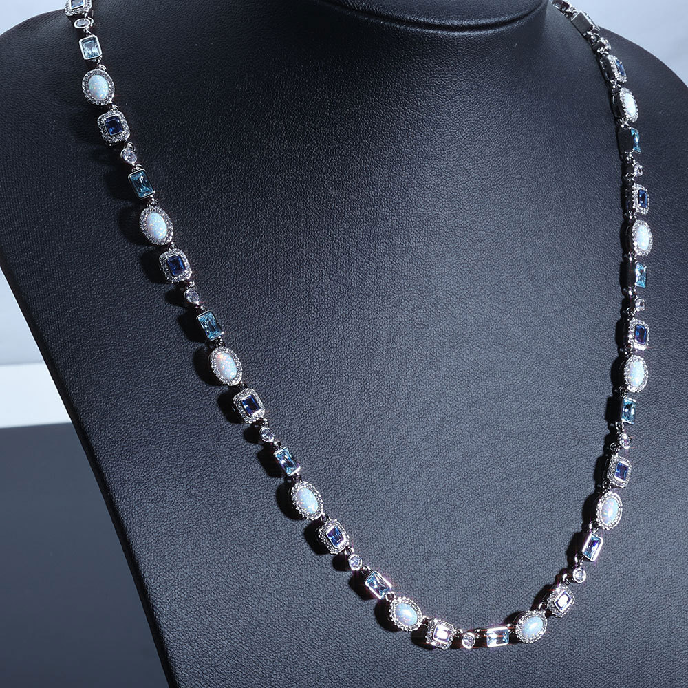 Multicolor Zircon Gemstone Geometric Chain Necklace