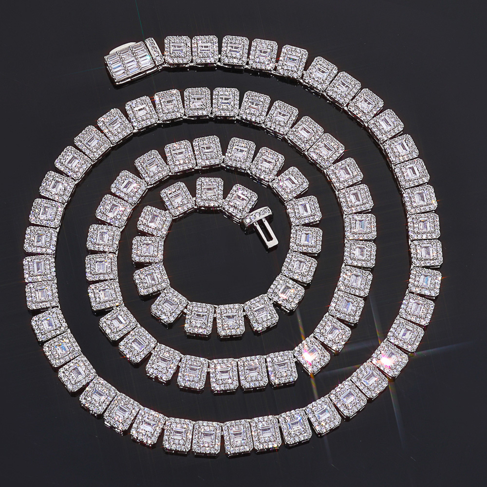Mixed Inlay Baguette Round Cut Zircon Tennis Chain Necklace