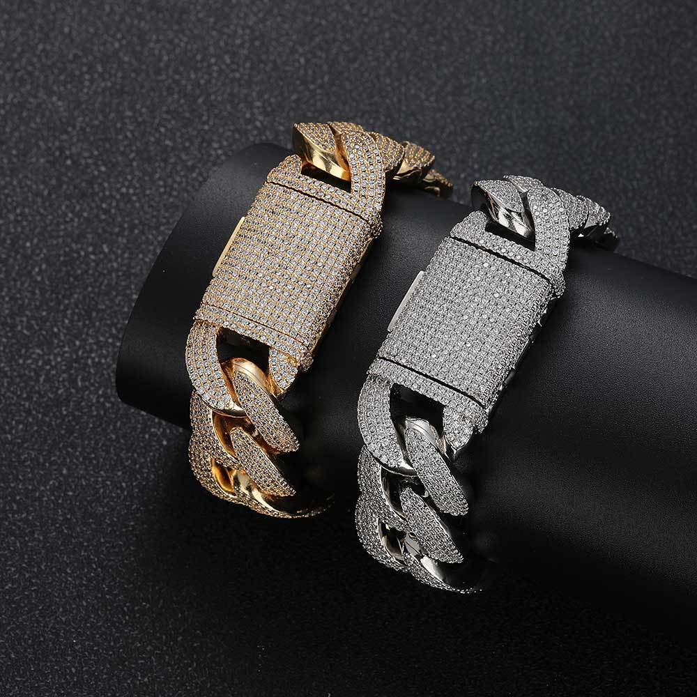 Hip Hop 18K Gold Cuban Chain Bracelet – CZ Diamond Look