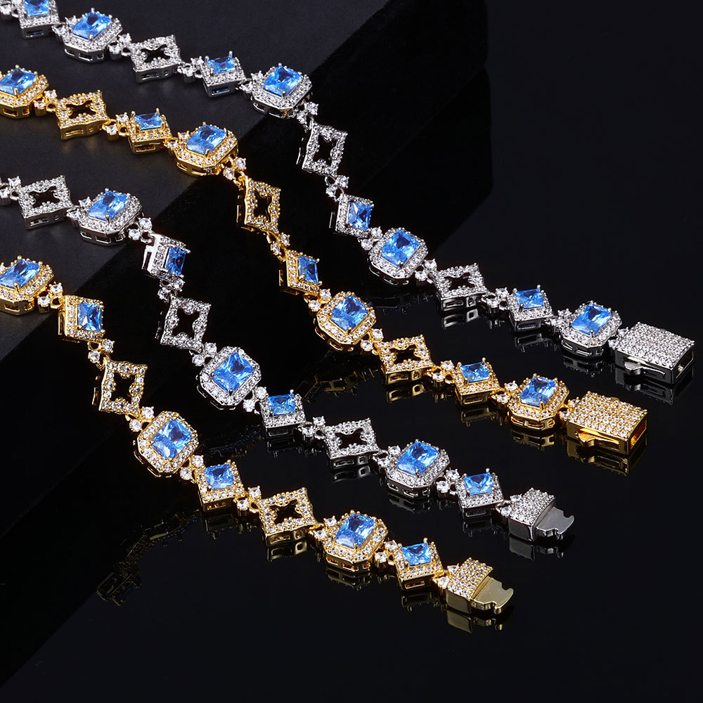 11mm Blue Zircon Chain Star Link Design Gemstone Necklace