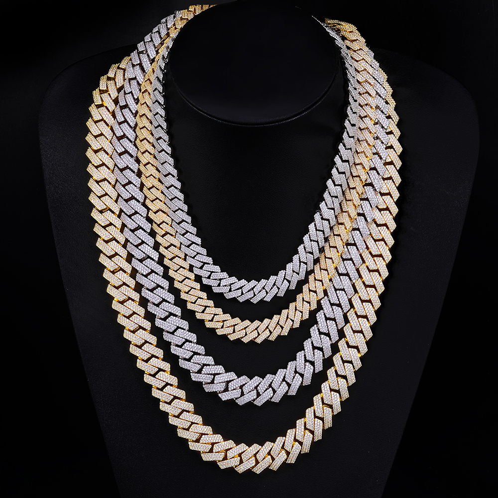 16mm Iced Out 3 Rows Diamond Prong Cuban Link Chain