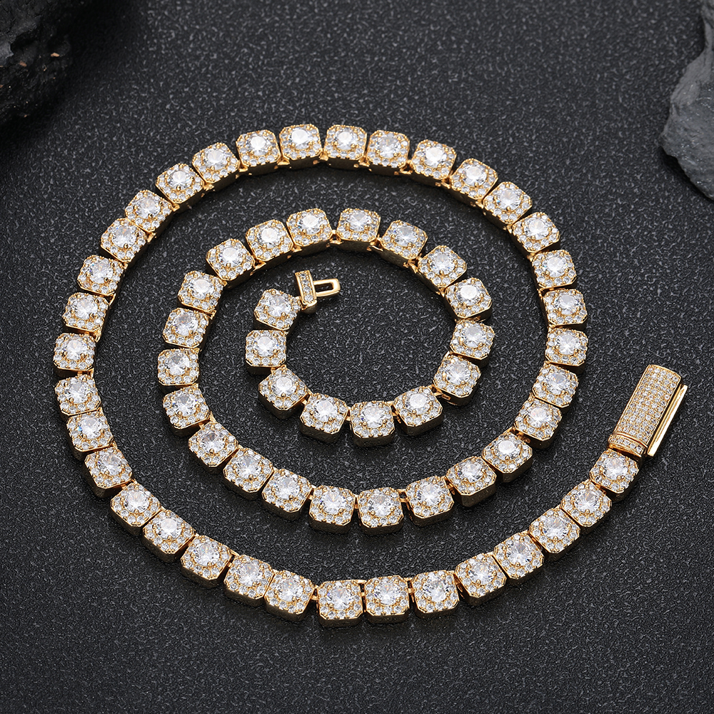 7mm Cluster Tennis Chain Necklace  Iced Out Hip Hop Jewelry