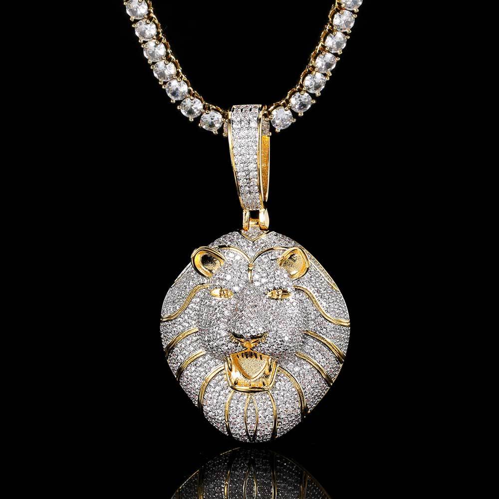 Big Gold Lion Pendant Necklace