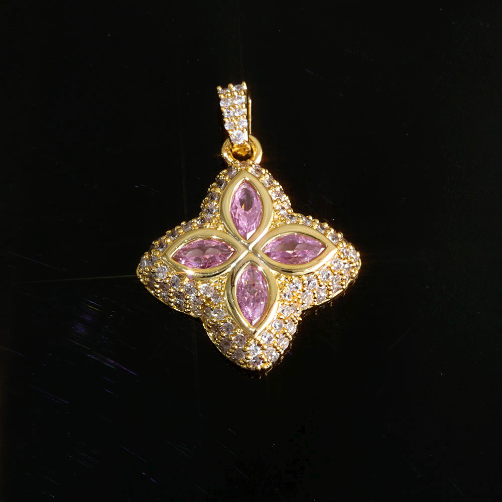 ICEOMG Four-Leaf Clover Colorful Cubic Zirconia Gold Plated Pendant