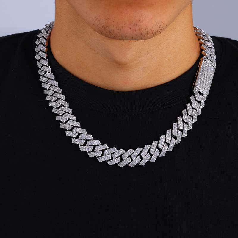16mm Iced Out 3 Rows Diamond Prong Cuban Link Chain