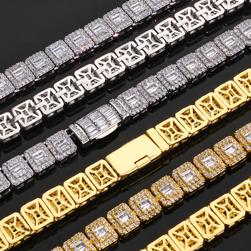Mixed Inlay Baguette Round Cut Zircon Tennis Chain Necklace