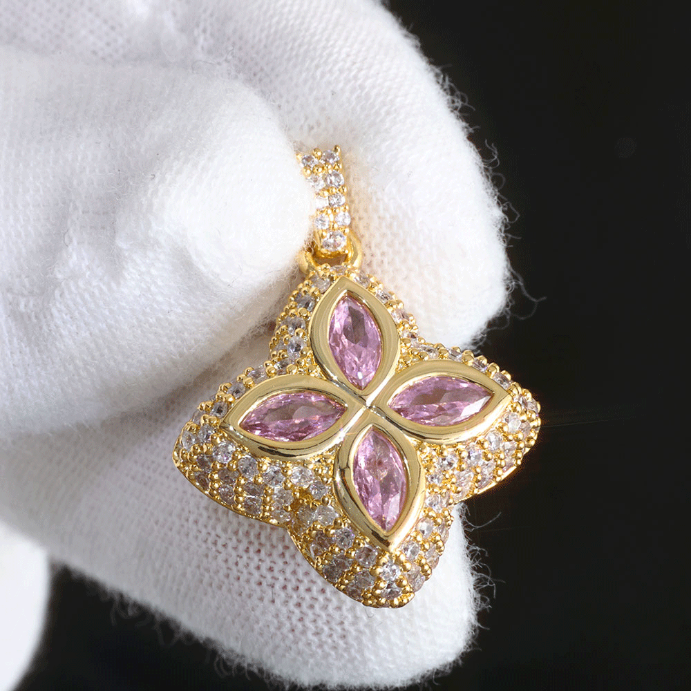 ICEOMG Four-Leaf Clover Colorful Cubic Zirconia Gold Plated Pendant