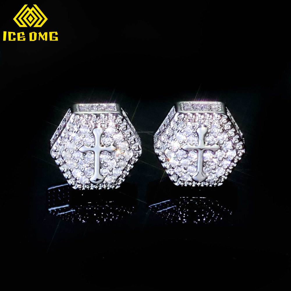 Iced Cubic Zirconia Cross Hip Hop Stud Earring