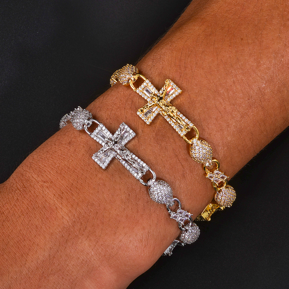 Iced Out Cross Infinity Bracelet – Lab Diamond Cuban Link in Gold/Silver