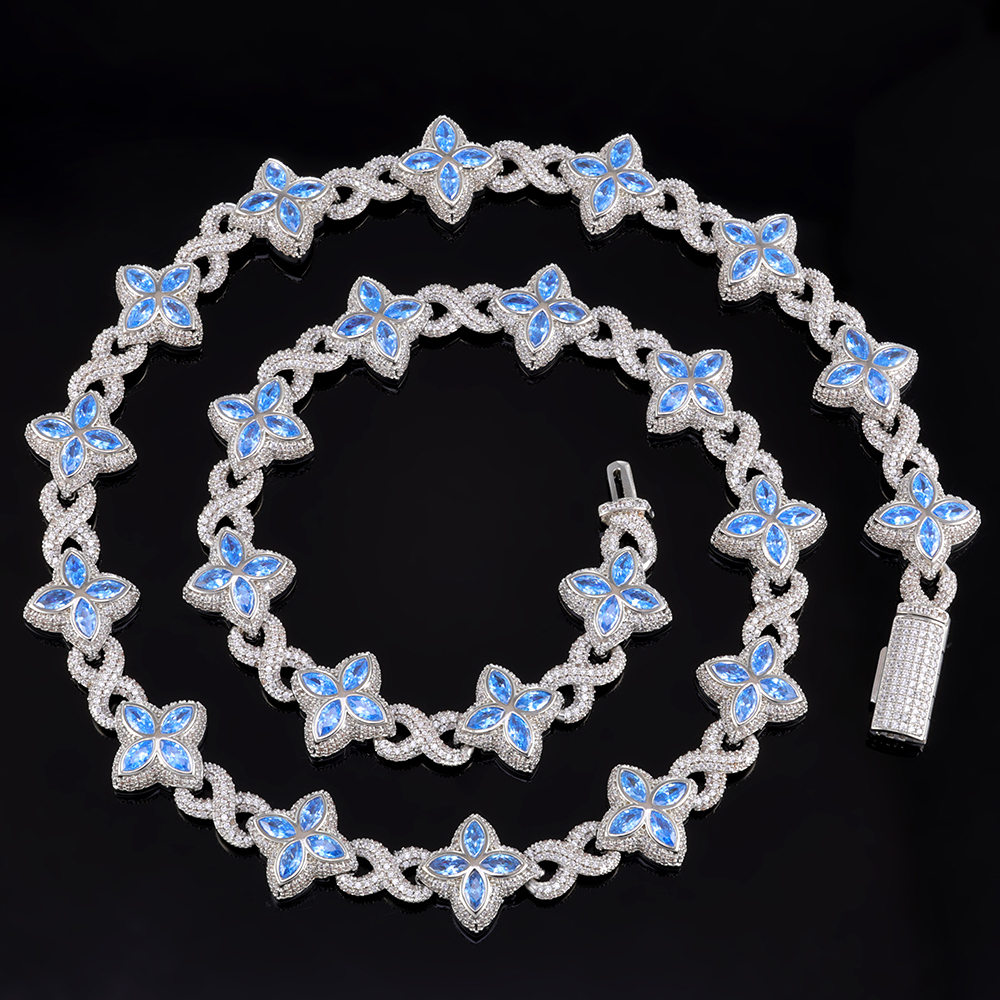 Iced Out Colorful Diamond Four Leaf Flower Necklace
