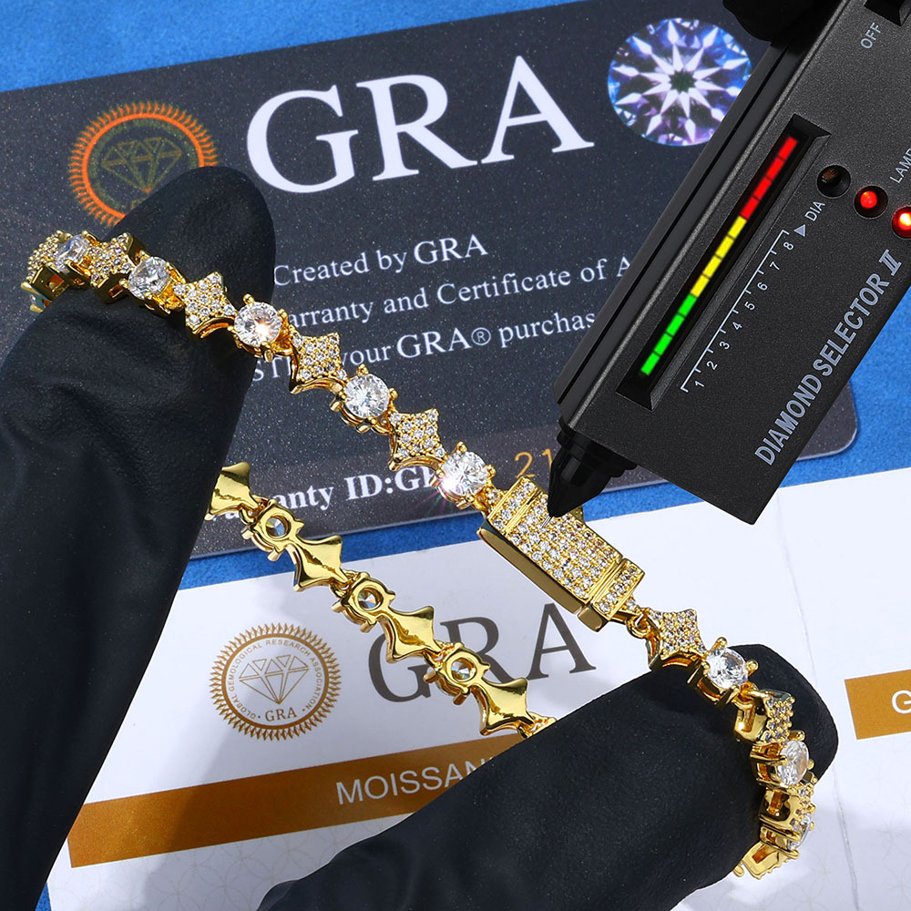 6mm Diamond Star Tennis Bracelet  925 vvs  Hip Hop Bling