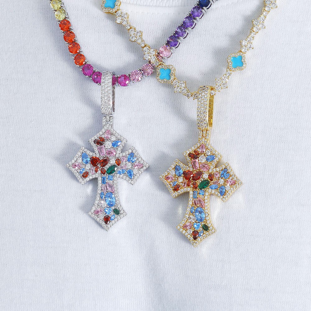 ICEOMG Colorful Irregular Zircon Iced Out Cross Pendant