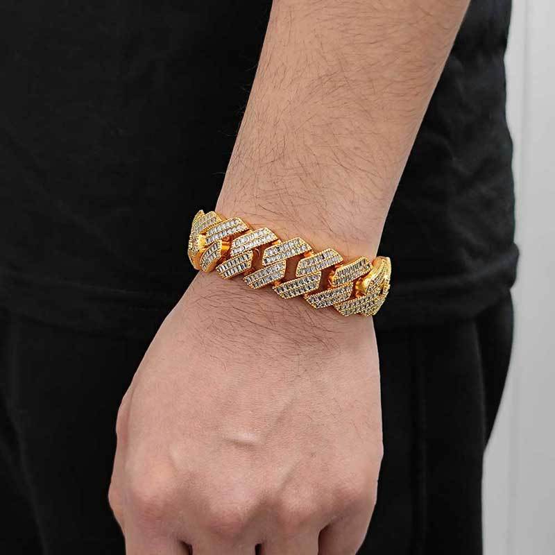 20mm Baguette Cuban Link Bracelet – Iced Out Silver Hip Hop Jewelry