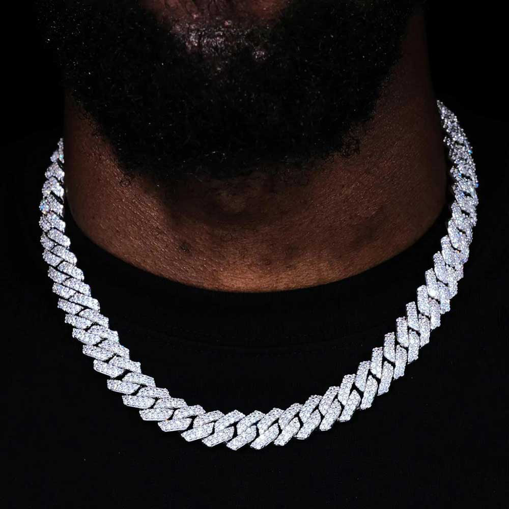 14mm Iced Diamond CZ Prong Cuban Link Chain