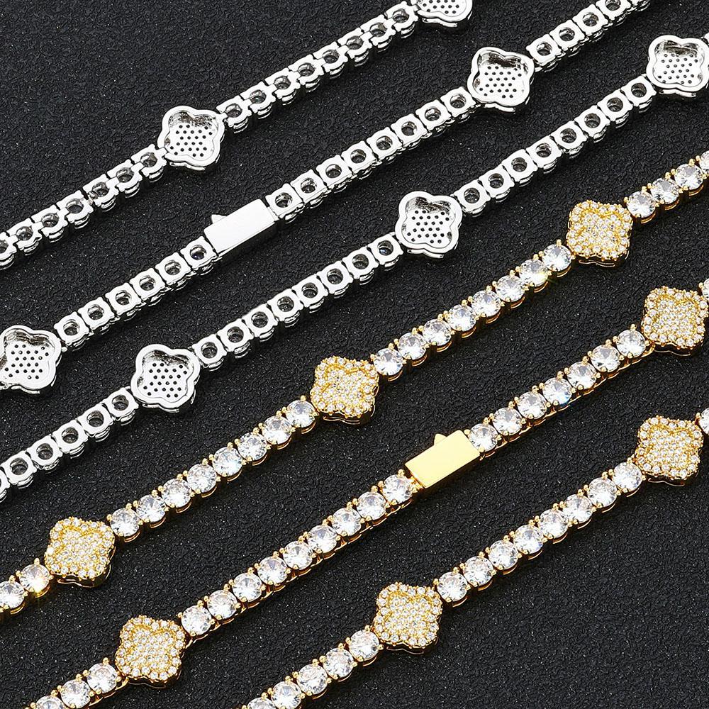 18K Gold CZ Clover Tennis Necklace