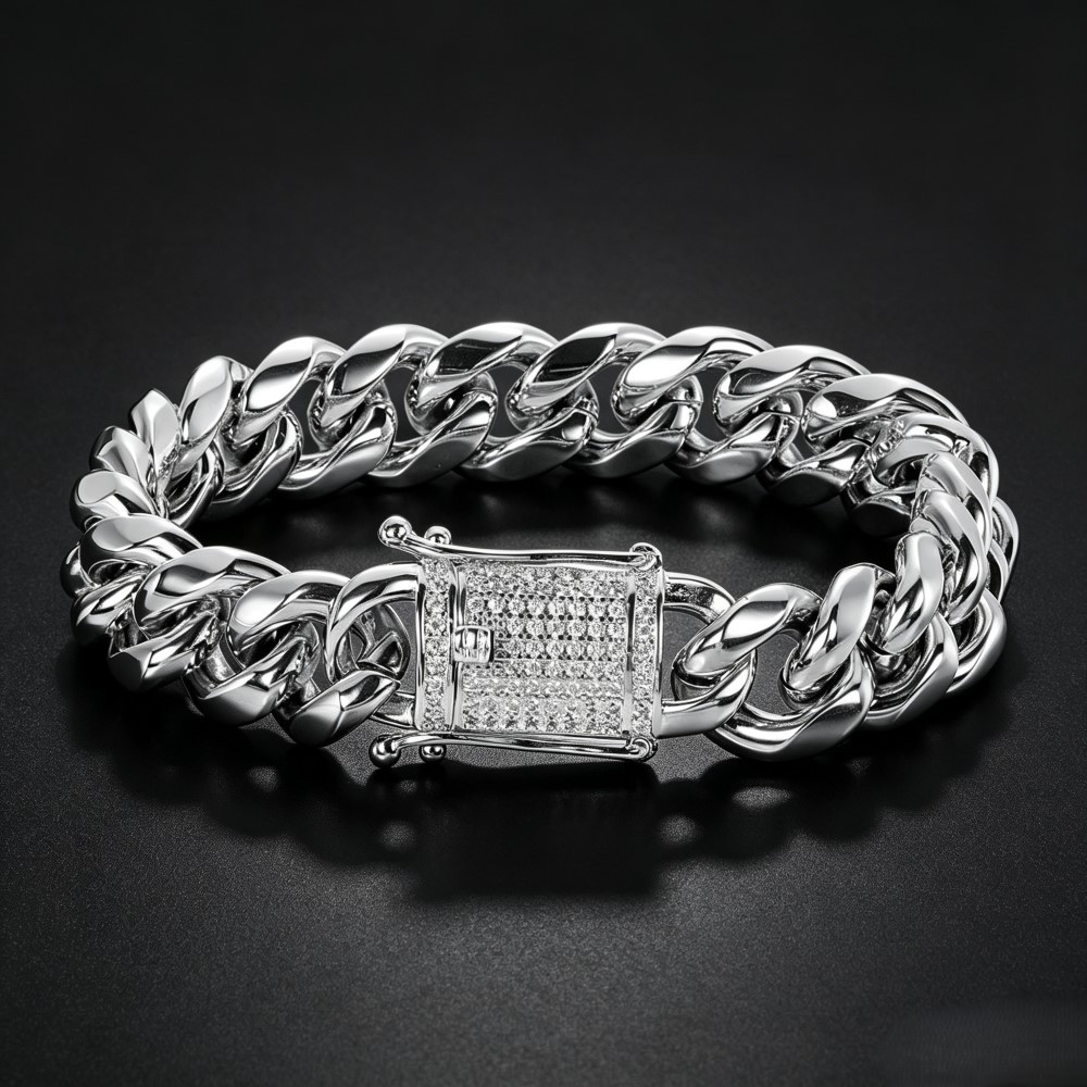 12mm Iced Out CZ Iced Clasp Miami Cuban Link Bracelet