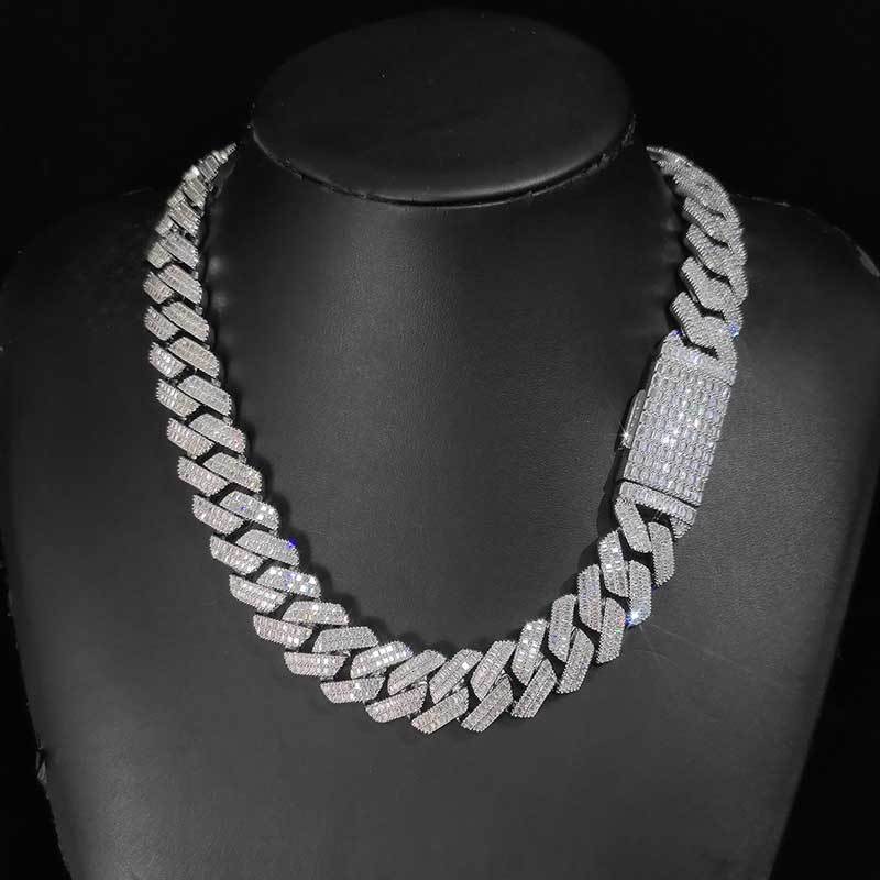 20mm White Gold CZ Cuban Chain – Iced Out Hip Hop Necklace