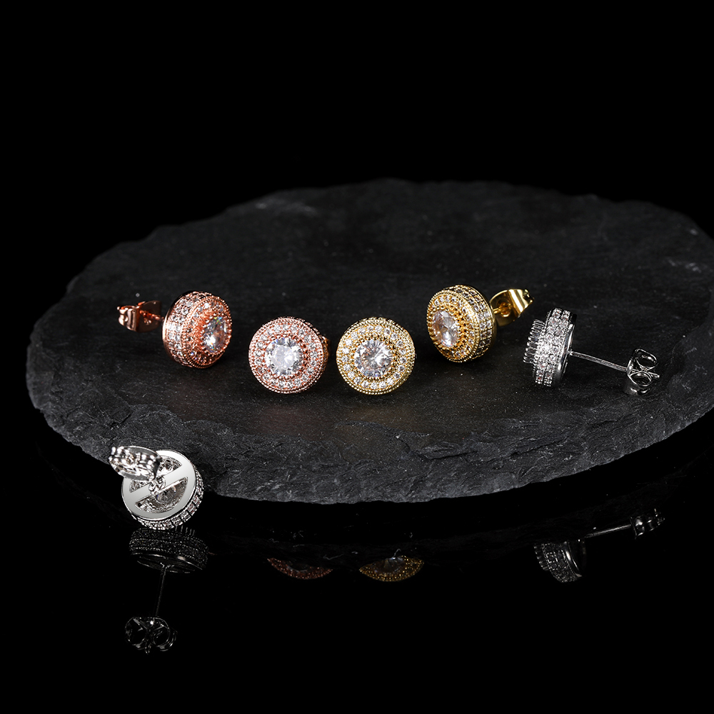 CZ Round Iced Stud Earrings