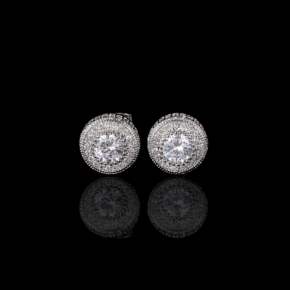 CZ Round Iced Stud Earrings