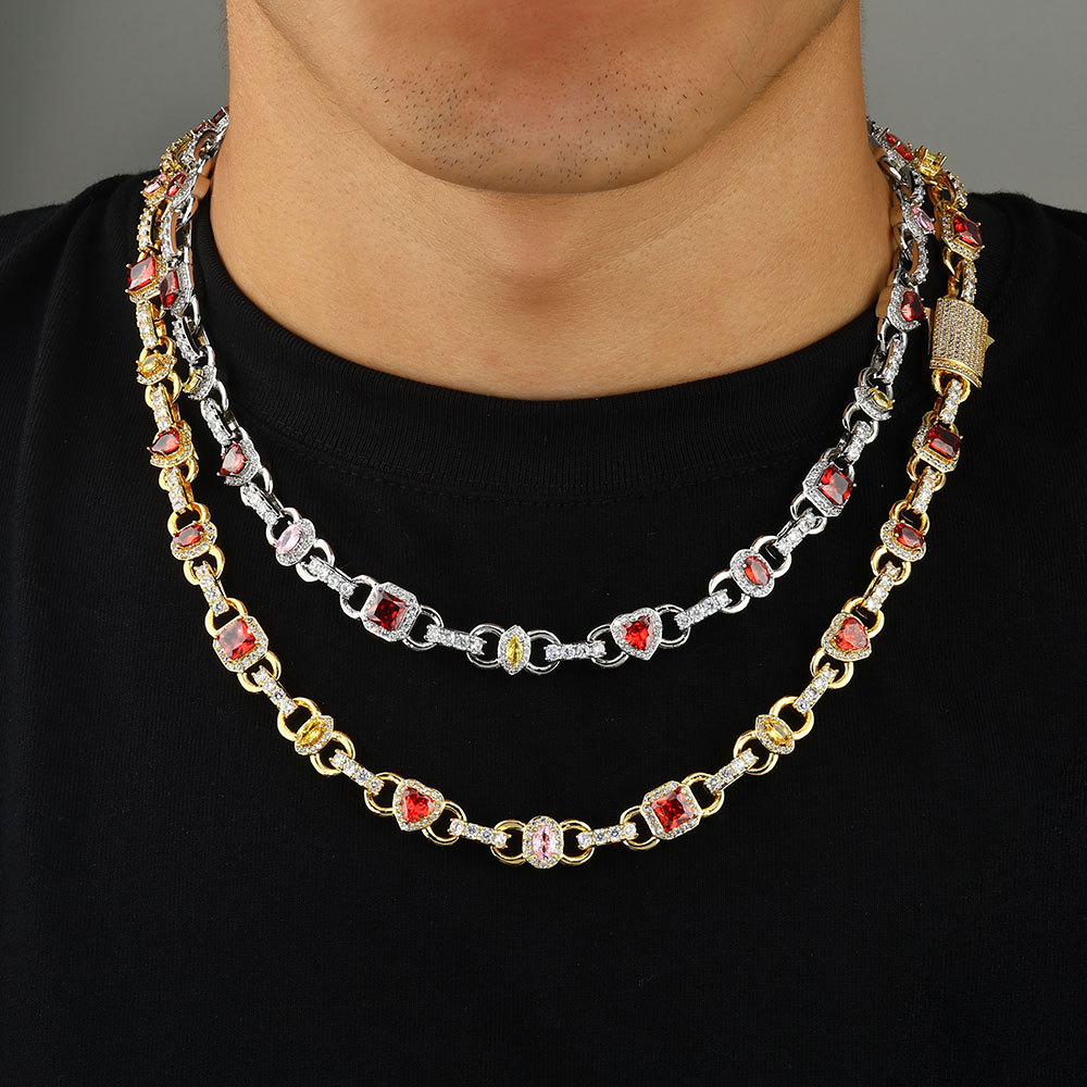 10MM Geometric Shape Red Zircon Necklace