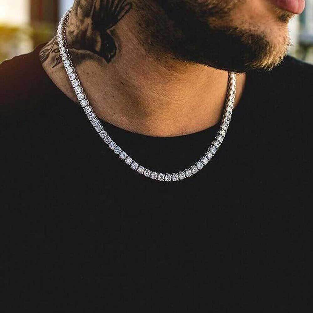 4mm iced tennis chain necklace on neck - ICEOMG