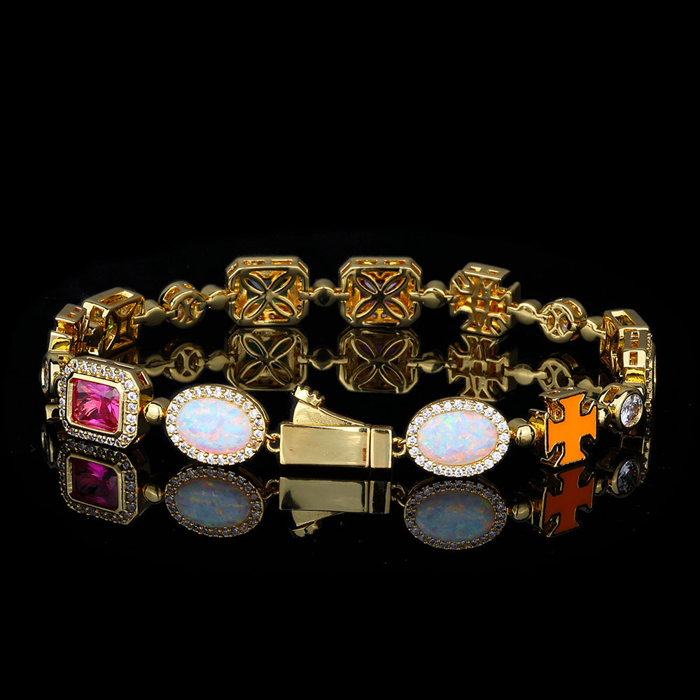 8mm Iced Colorful Gemstone Cuban Link Bracelet