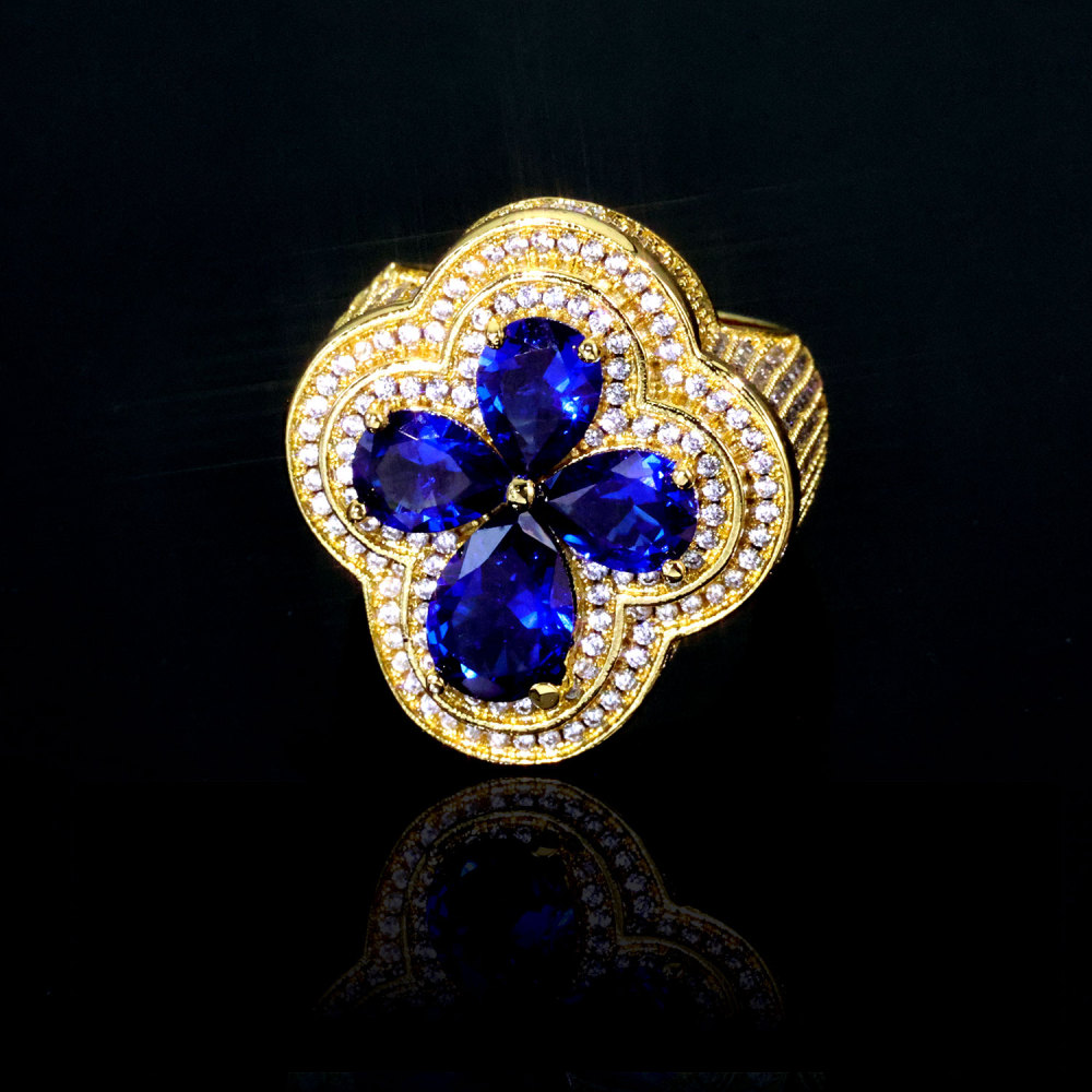 Iced Four-leaf Clover Ring