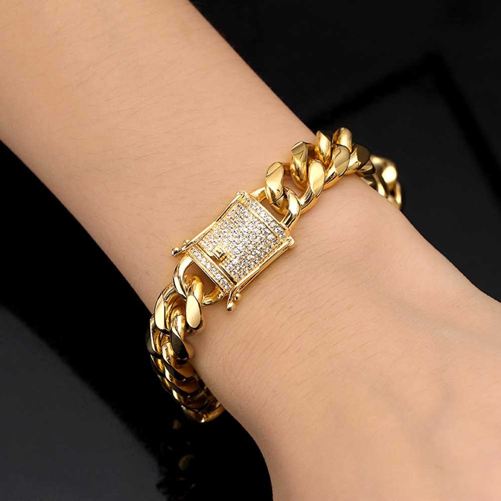 12mm Iced Out CZ Iced Clasp Miami Cuban Link Bracelet