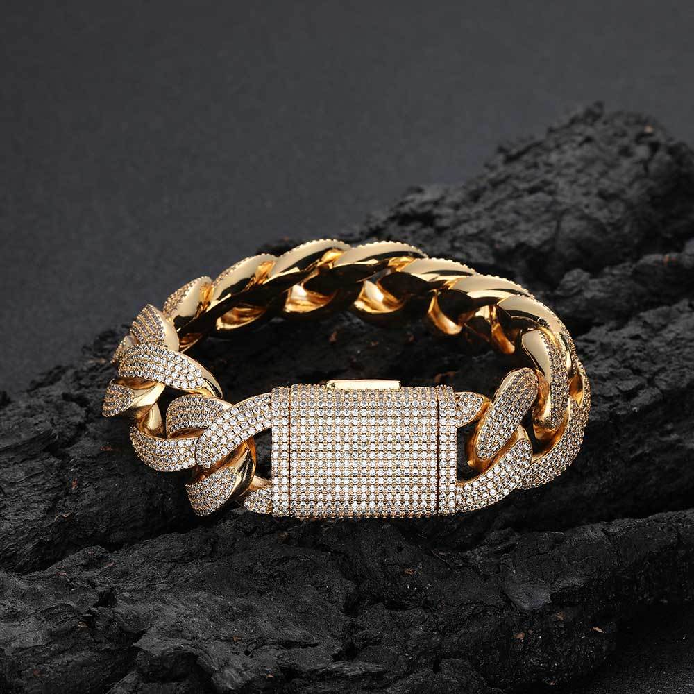 Hip Hop 18K Gold Cuban Chain Bracelet – CZ Diamond Look
