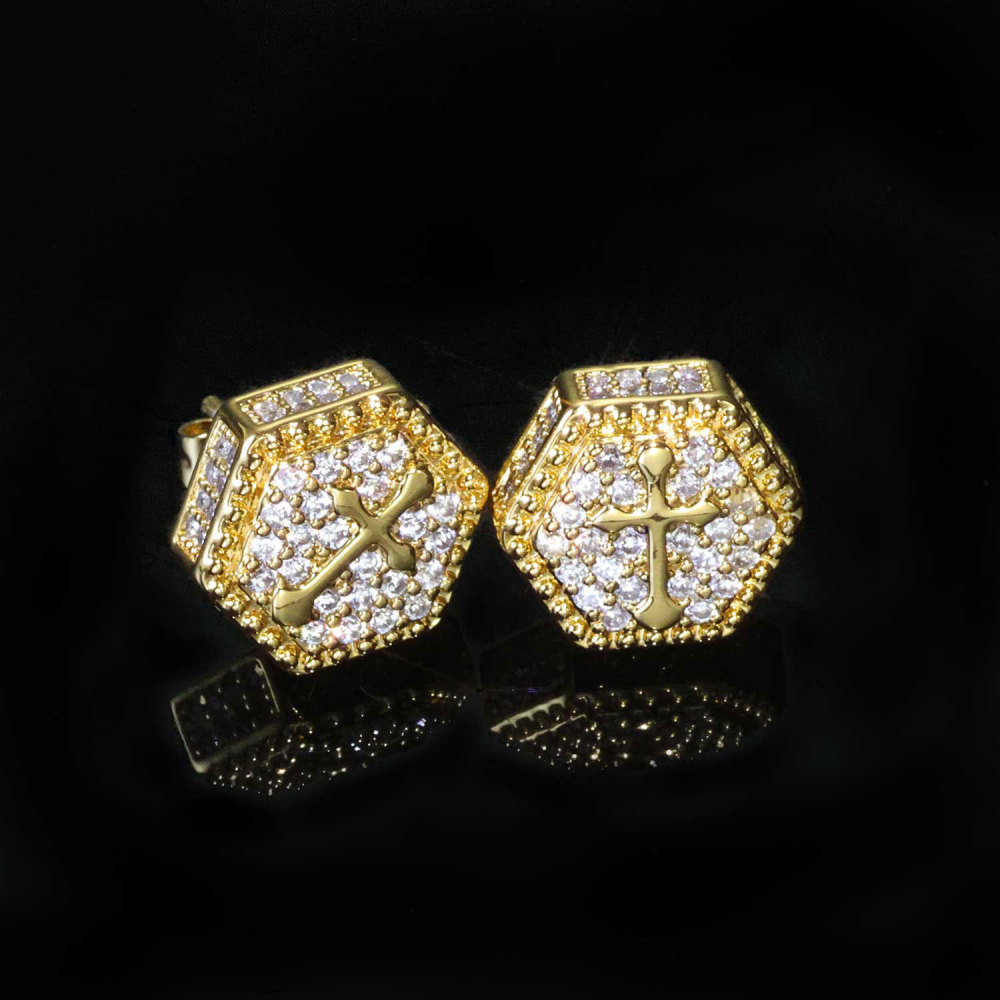 Iced Cubic Zirconia Cross Hip Hop Stud Earring