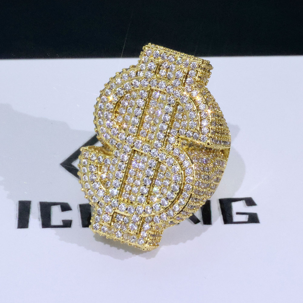 18K Yellow Gold-Plated Iced 5A CZ US Dollar Ring