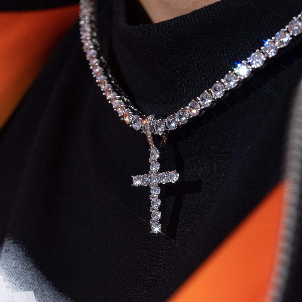 Iced Out Jesus Cross Pendant VVS Moissanite 925 Silver White Gold