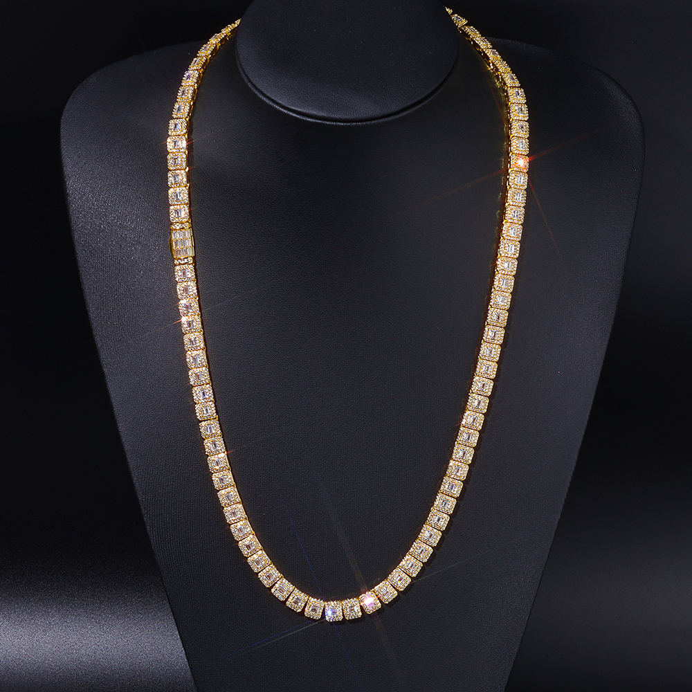 Mixed Inlay Baguette Round Cut Zircon Tennis Chain Necklace