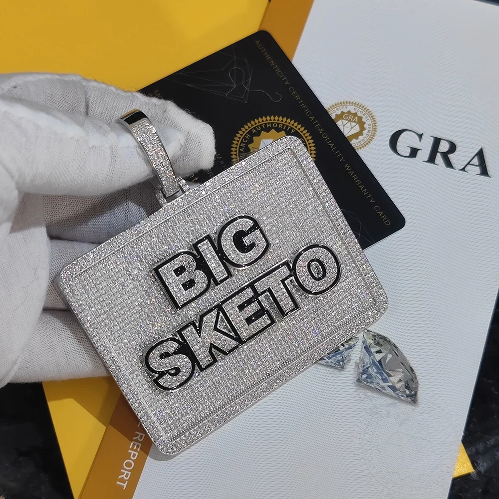 Personalized Customization Design VVS Moissanite Rectangle/Circle/Octagon Diamond  925 Sterling Silver Pendant  Hip Hop Jewelry
