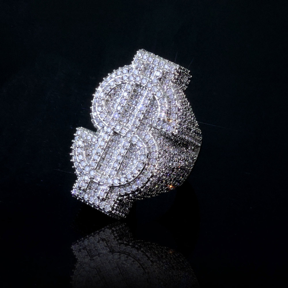 18K Yellow Gold-Plated Iced 5A CZ US Dollar Ring