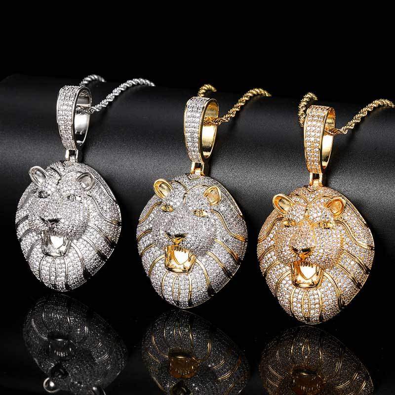 Big Gold Lion Pendant Necklace