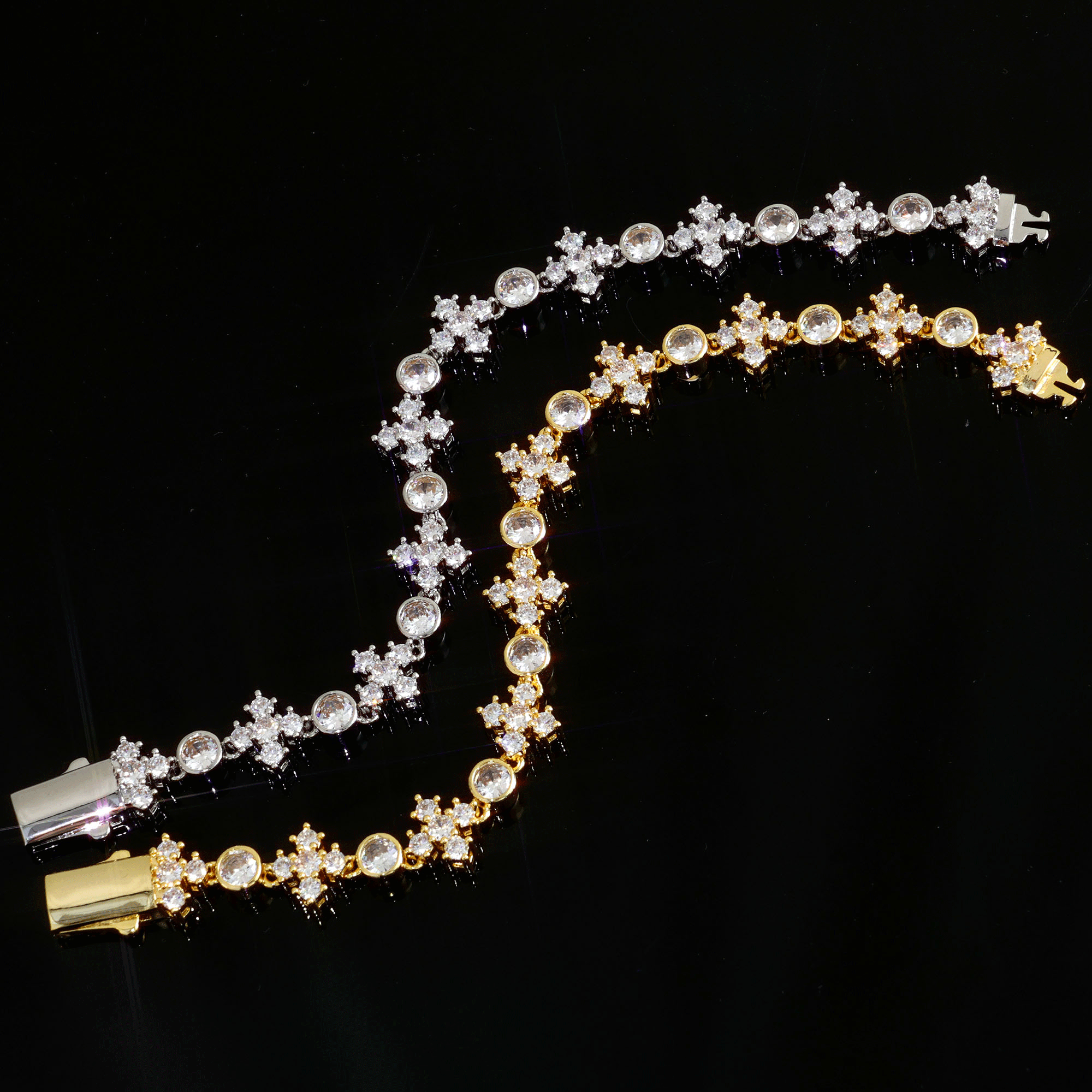 Cross Shiny CZ Stone Link Chain Bracelet