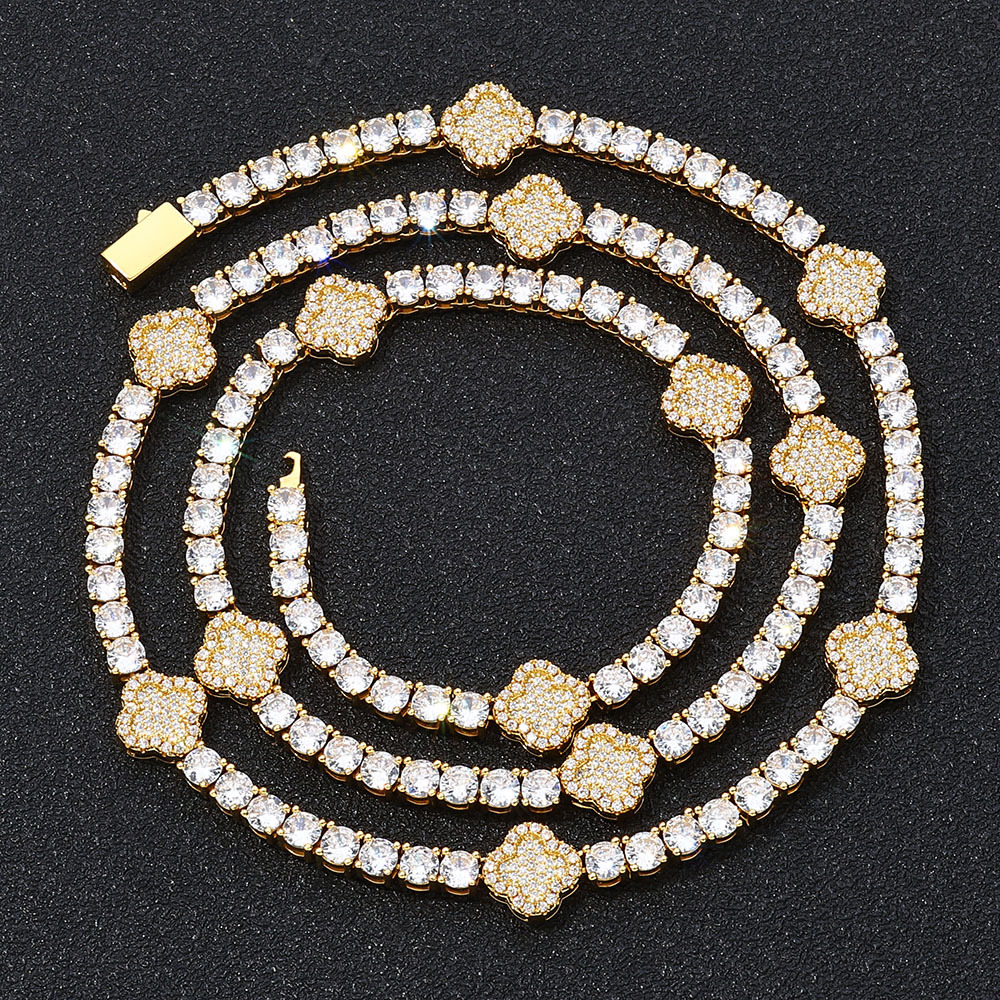 18K Gold CZ Clover Tennis Necklace
