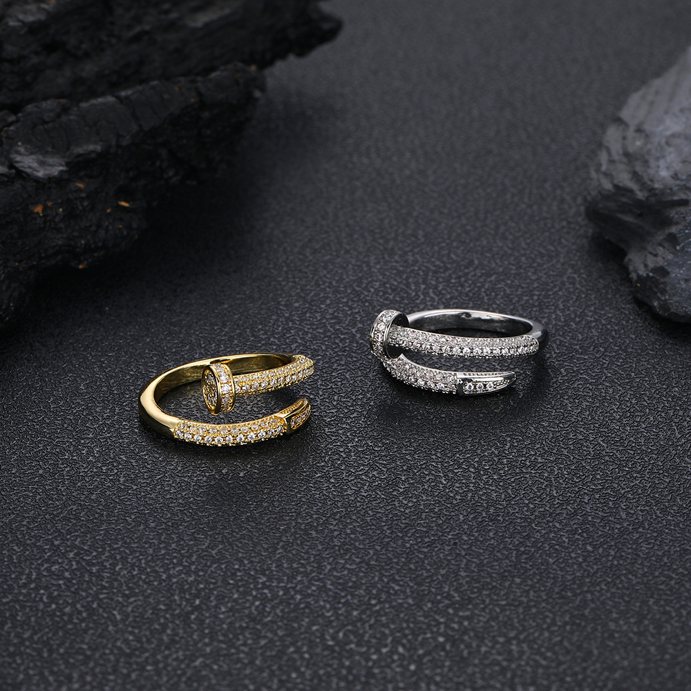 Iced Out 18k Gold Plated Bling 5A CZ Punk Nail Rings
