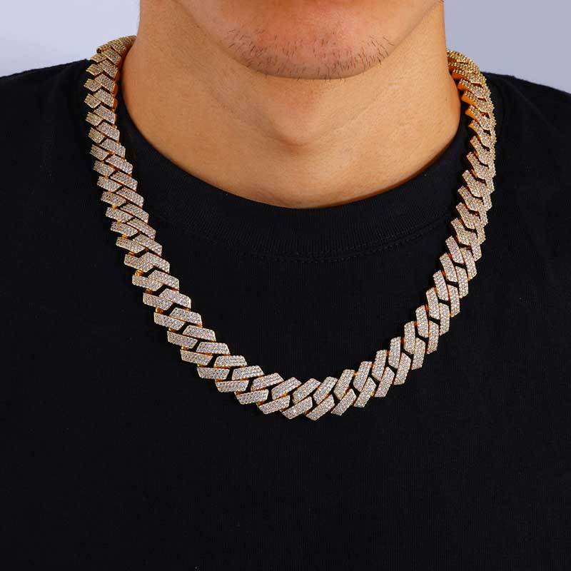 16mm Iced Out 3 Rows Diamond Prong Cuban Link Chain
