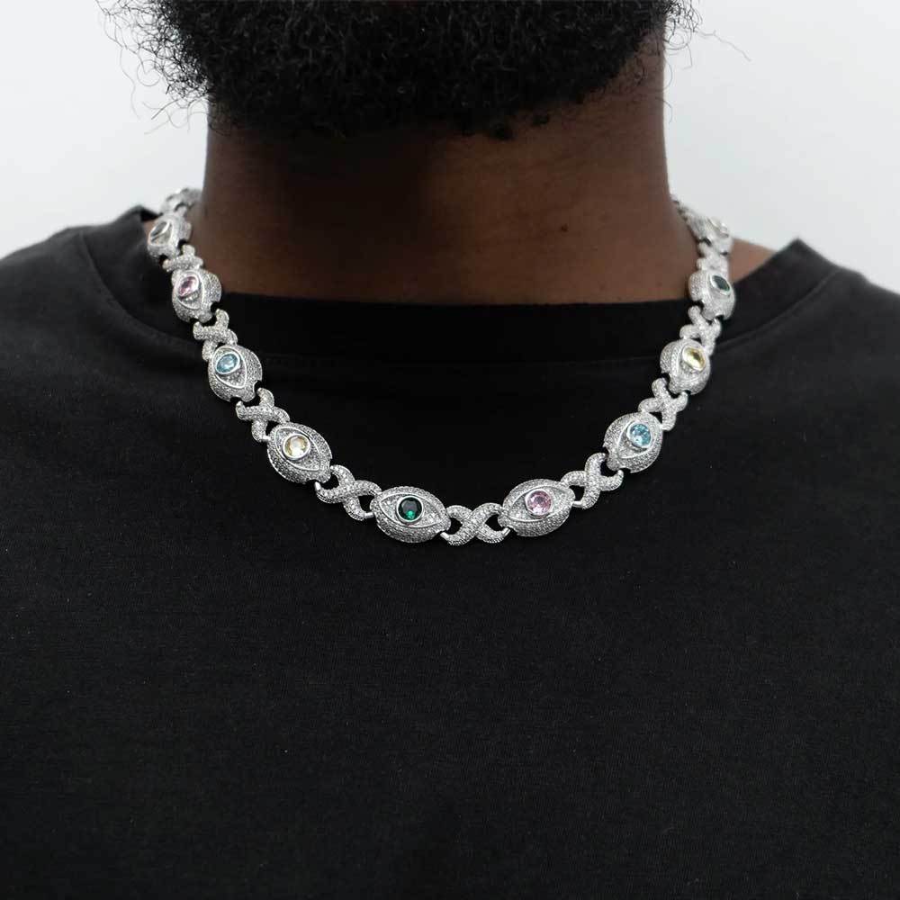 15mm Iced Out Evil Eye Infinite Cuban Link Chain Necklace