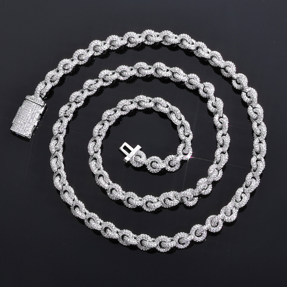 8mm Iced Out Zircon Flip Buckle O Shaped Chain Necklace