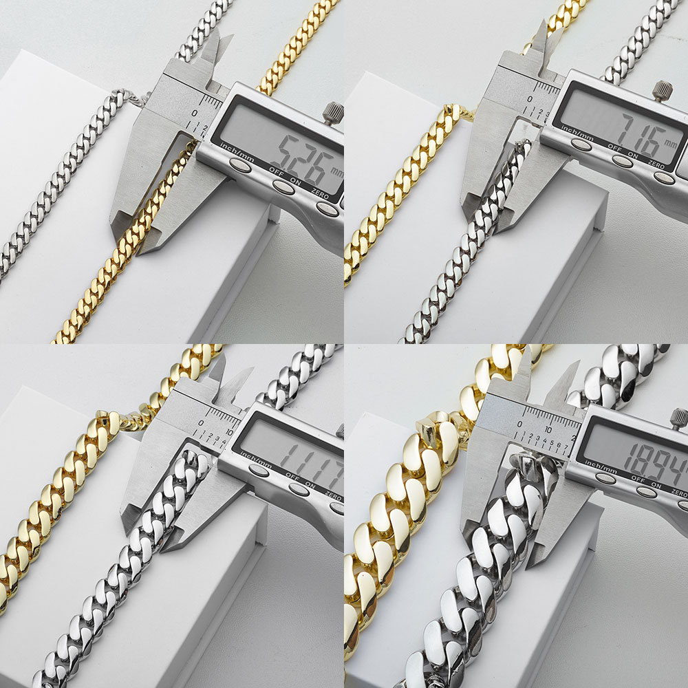 6-20mm Iced Out Diamond Clasp Flat Monaco Chain 14K Gold Plated Thick Cuban Link Chain