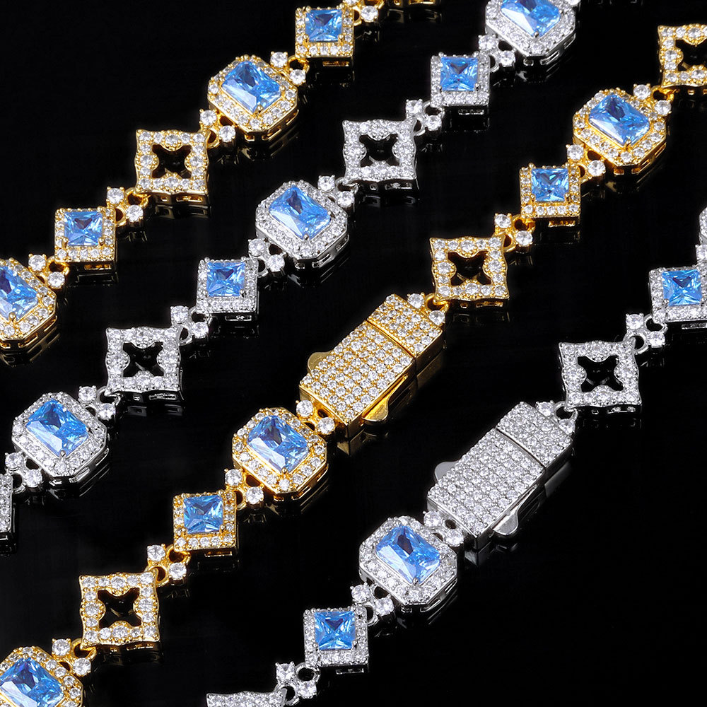 11mm Blue Zircon Chain Star Link Design Gemstone Necklace