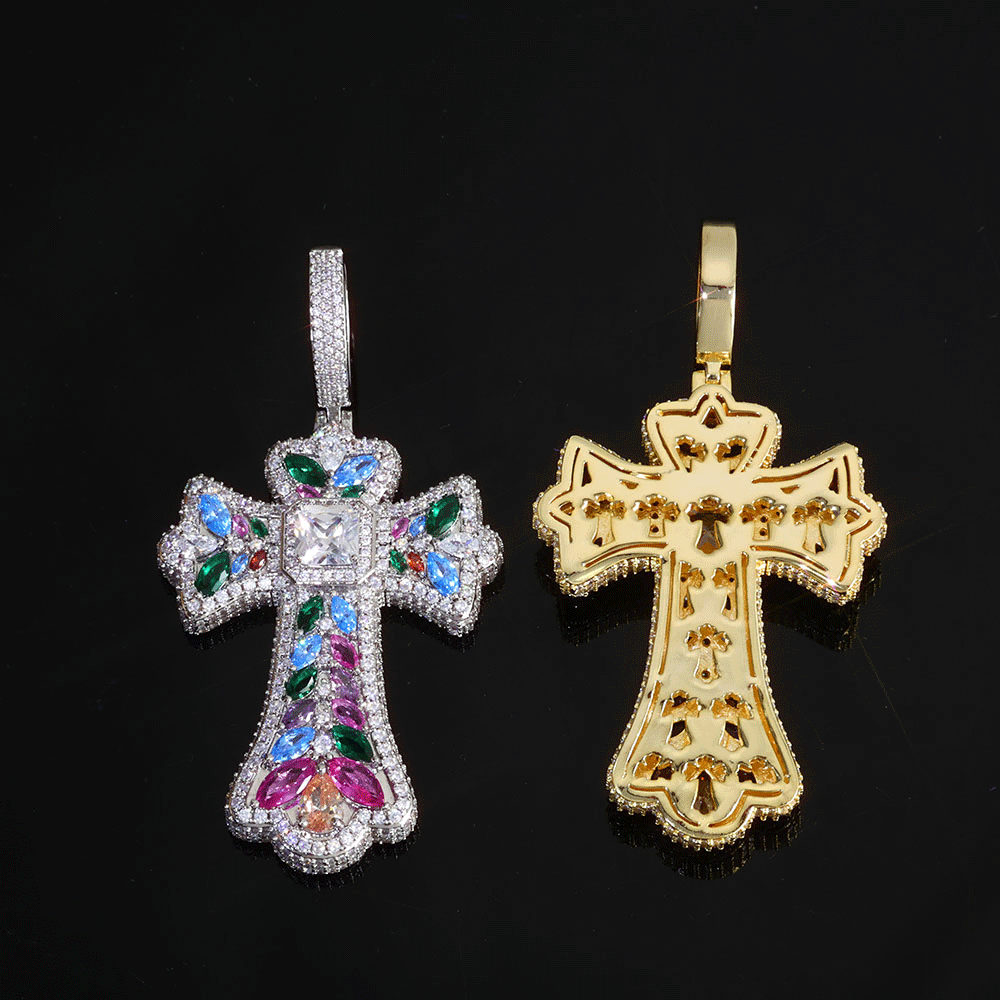 Colorful Cross Pendant Large Baguette CZ Charm Pendant